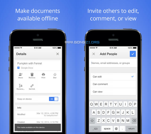 Google docs & Sheets - 谷歌版Office 安卓版/iOS版双版齐发